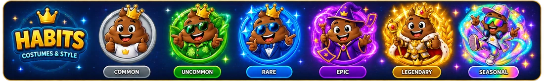 Skins de King Poo : Commun, Peu commun, Rare, Épique, Légendaire, Saisonnier